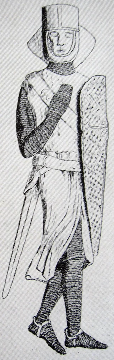Drawing of Geoffrey de Mandeville's tombstone effigy from 1185